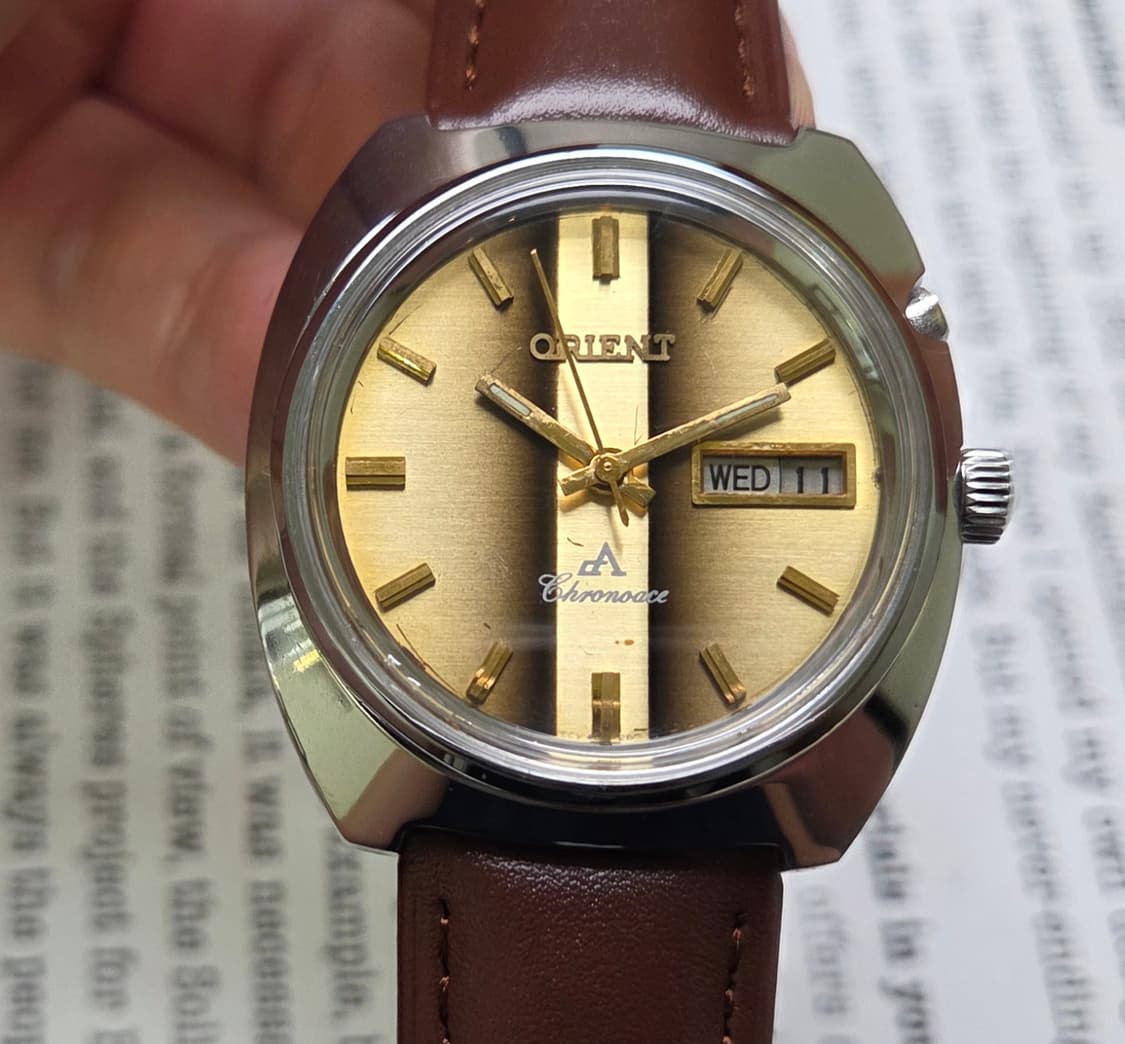 레어] 빈티지 오리엔트 크로노에이스 브라운 타이거아이 점보 수동 메커니컬 상품이미지1