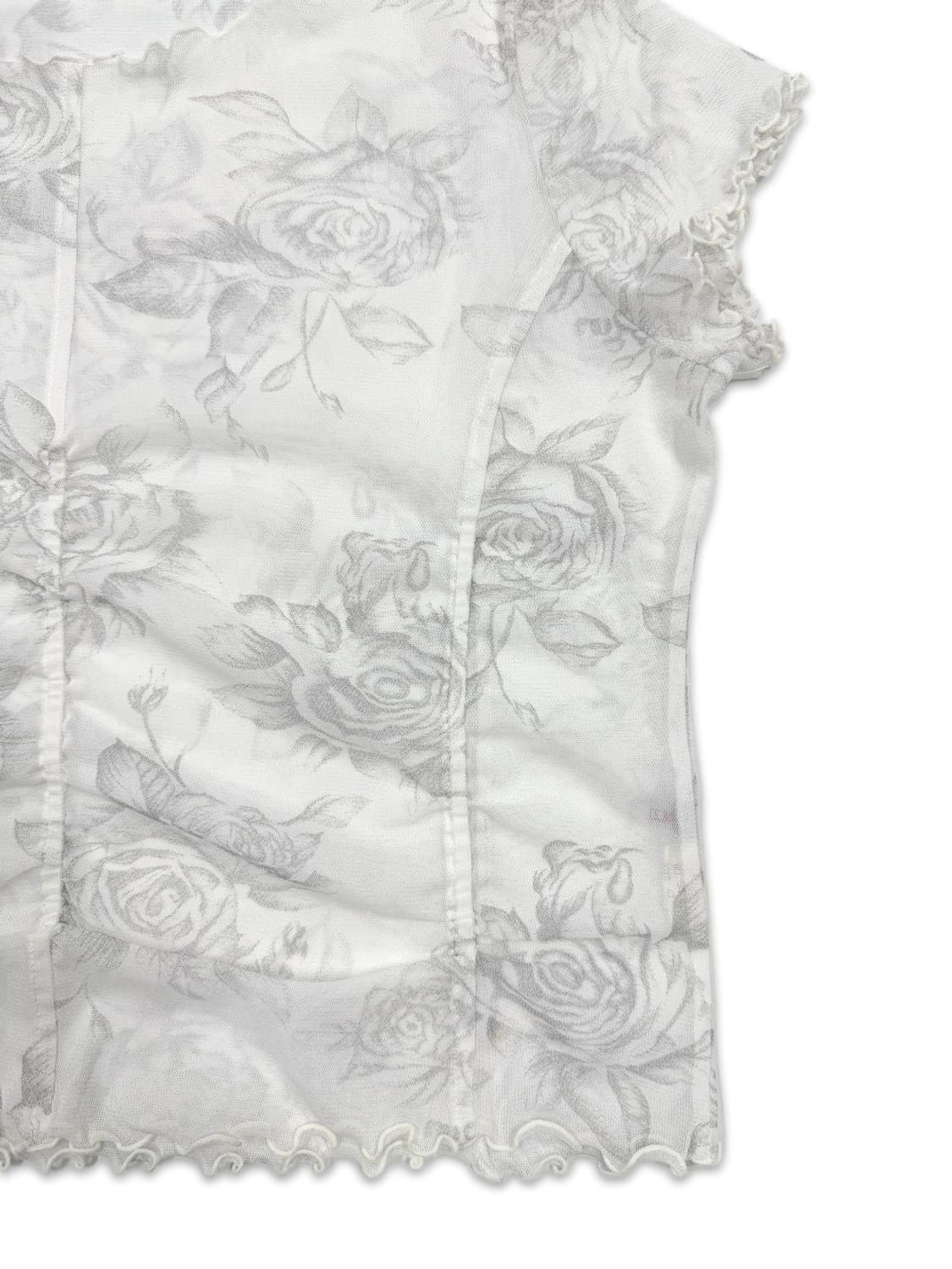 빈티지 화이트 로즈 시스루 셔링 레이어드티 상품이미지3