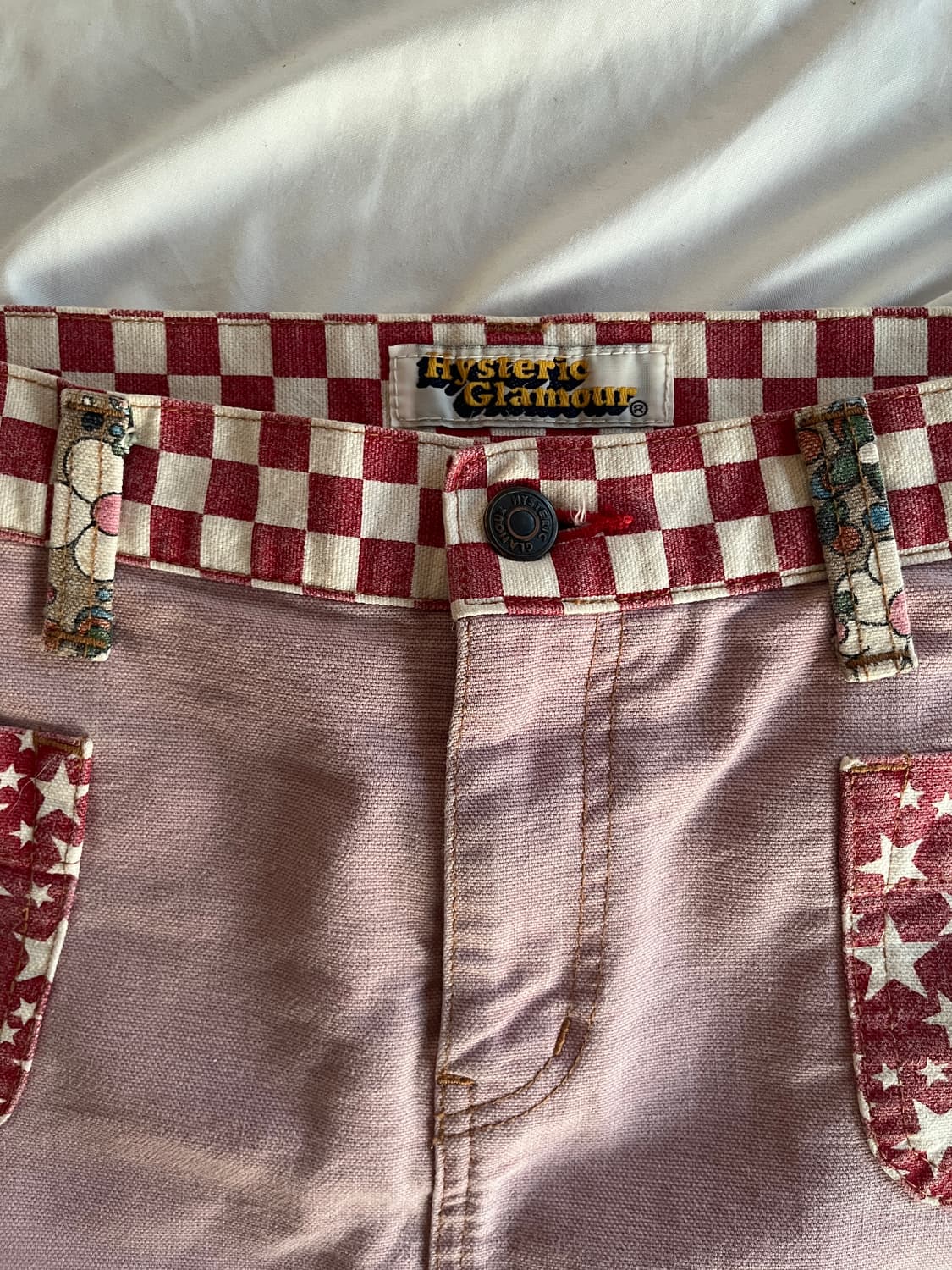 히스테릭 글래머 아카이브 별 꽃 체커보드 가죽 패치 포인트 미니 스커트 상품이미지4