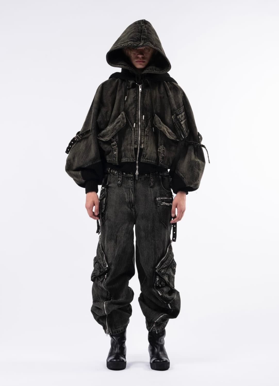 [L] 노페이스 스튜디오 카고 봄버 데님 자켓 블랙 상품이미지1