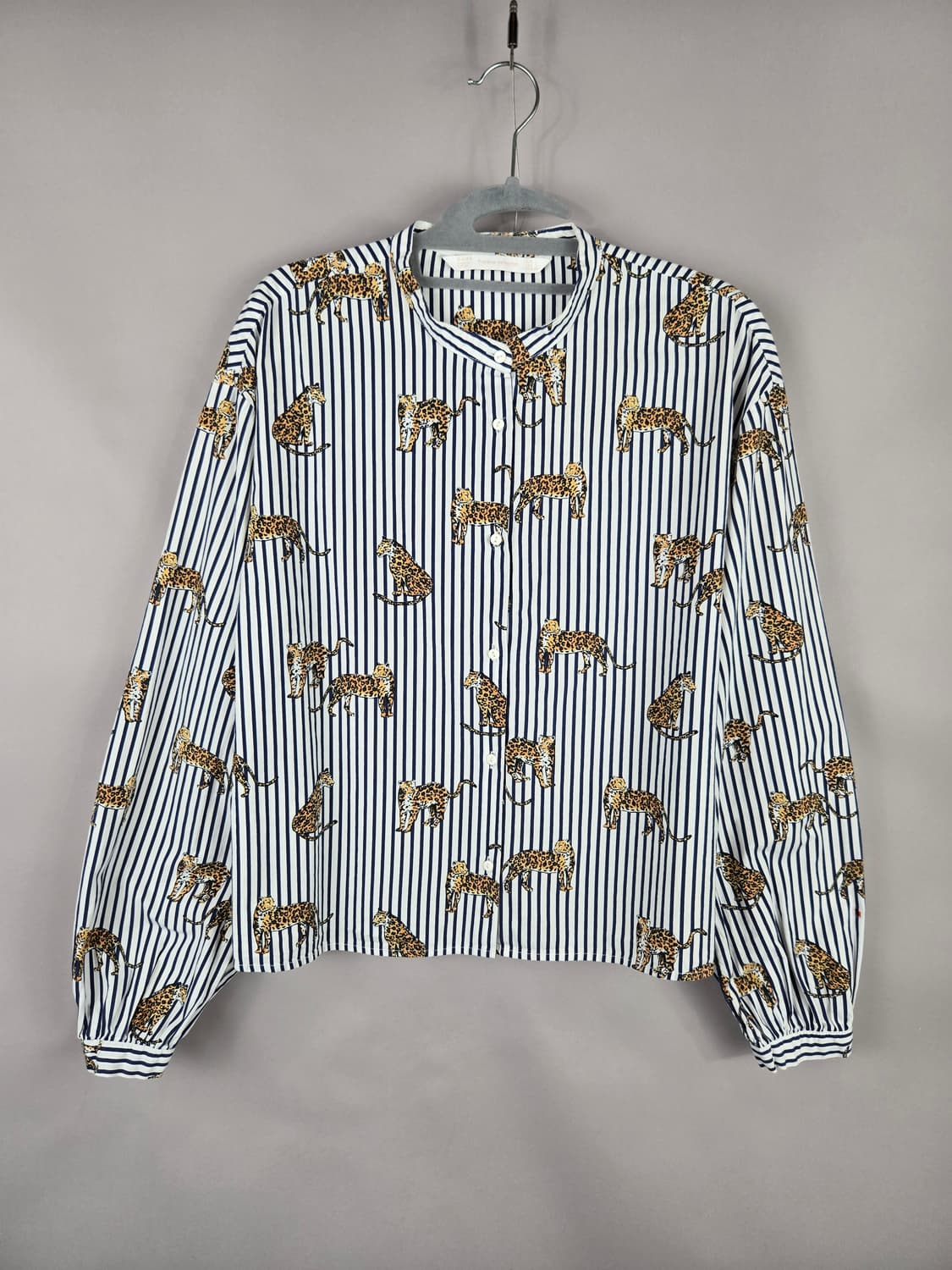[무료배송]자라 L 여성 스판 차이나카라 표범 레오파드 스트라이프 셔츠 상품이미지1