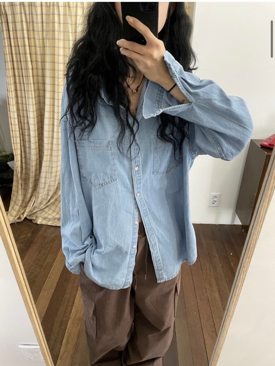 모래하우스 연청 오버핏 데님 셔츠 상품이미지1