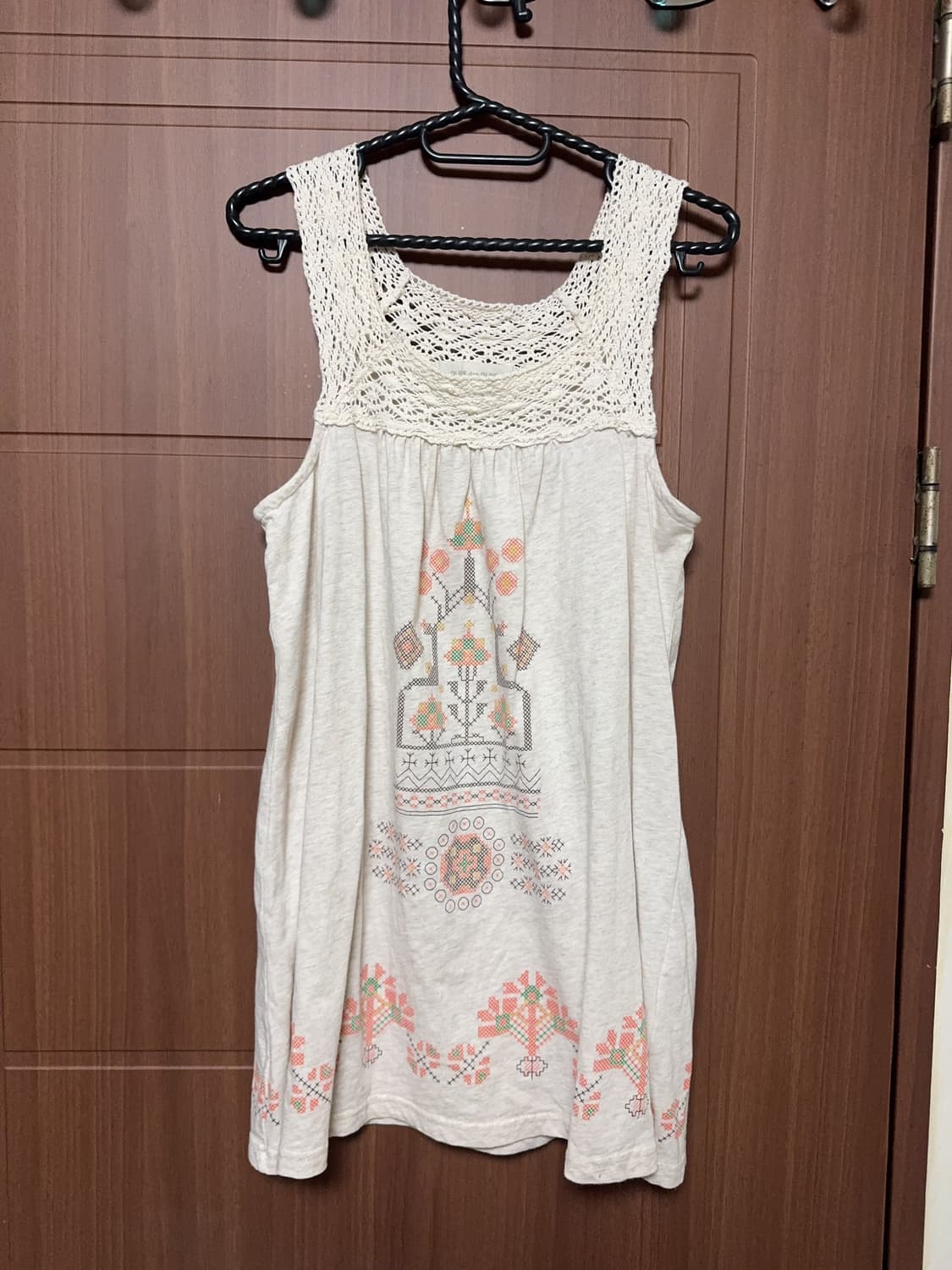 일본 빈티지 모리걸 하구미 올리브데올리브 레이스 나시 십자수 패턴 상품이미지1