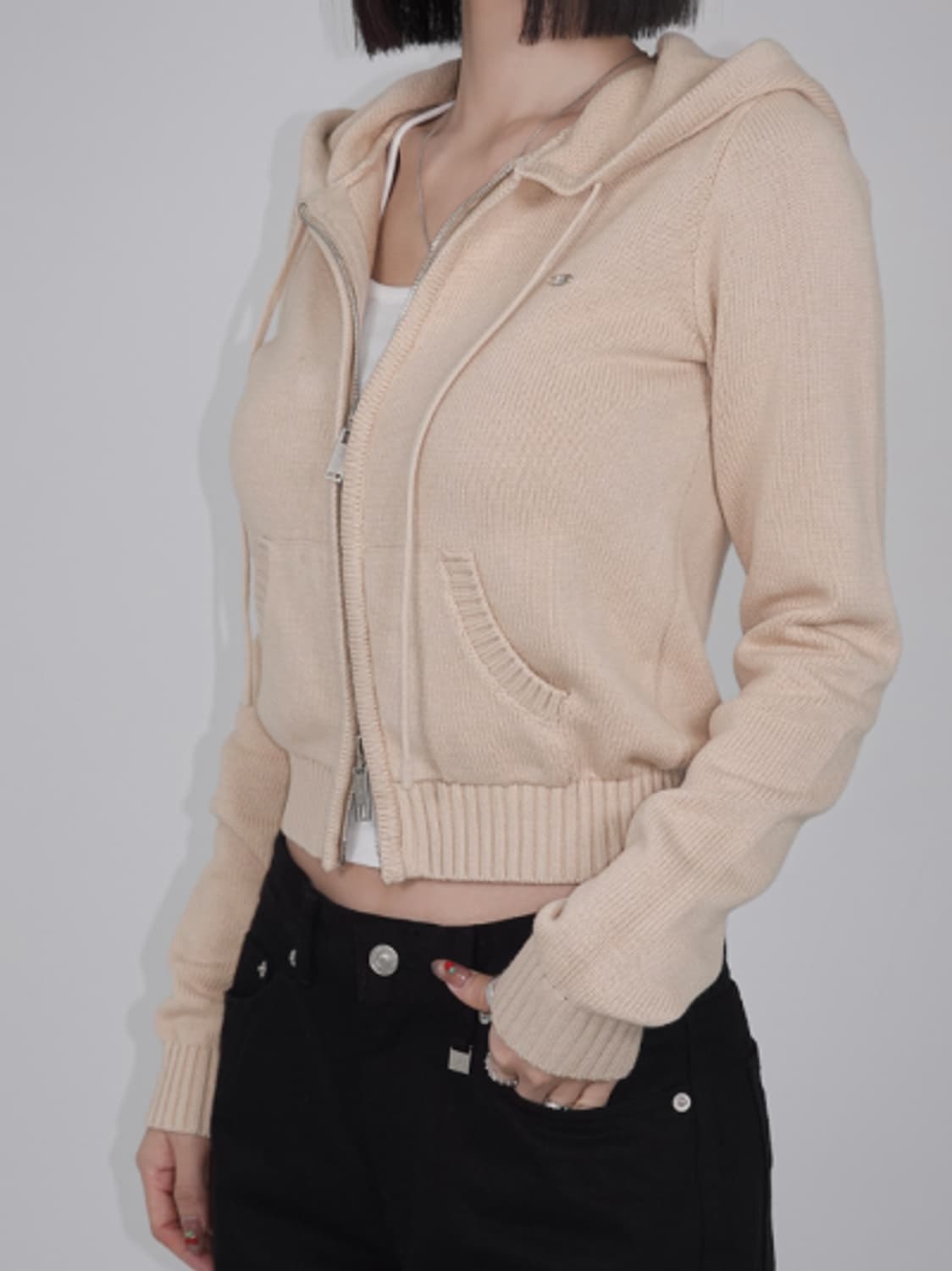 페일제이드 베이지 니트 집업 2사이즈 상품이미지3