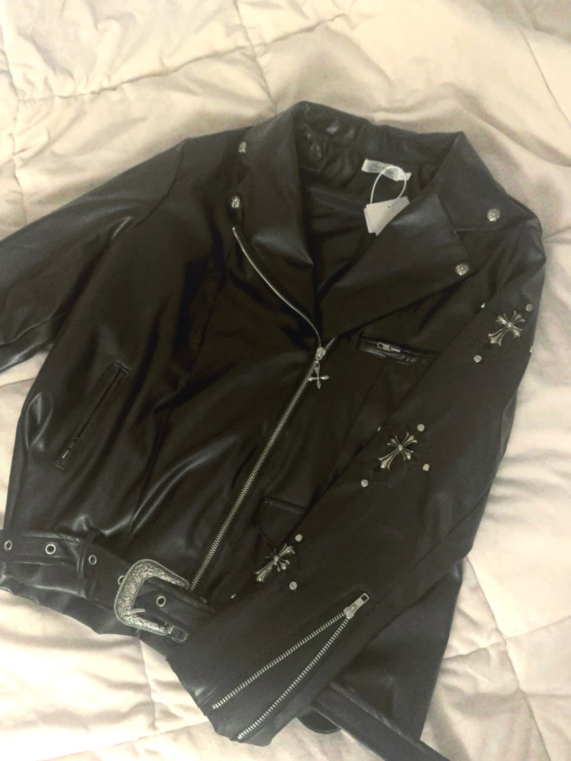 크롬깔 페이크 레더자켓 팔아용 상품이미지2