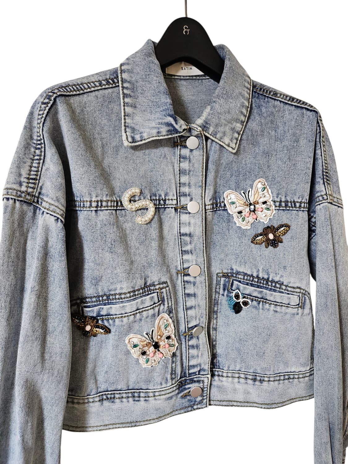 사틴 와펜 자수 데님자켓 55(FREE) | 여유핏 | S211N104A 상품이미지3