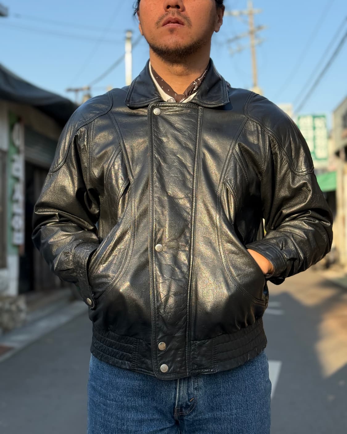 빈티지 레더 봄버자켓 100-105 상품이미지7