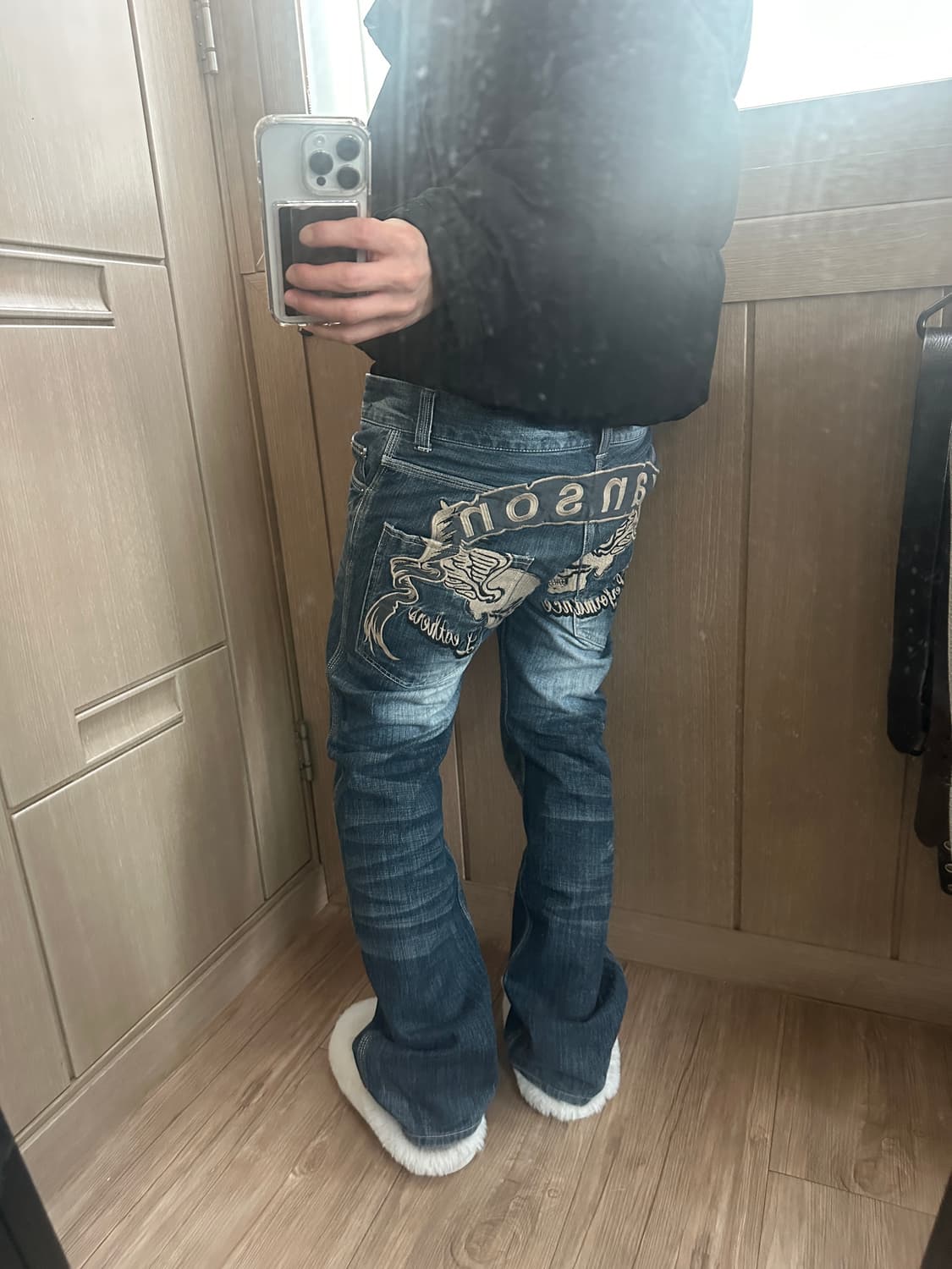 Vanson 엉덩이 스컬 자수 패치 데님팬츠 상품이미지3