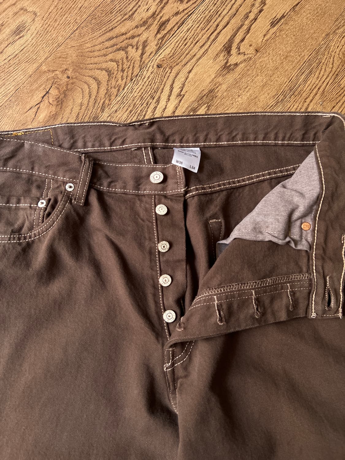 [36]00's 리바이스 501 다크브라운 가먼트다잉 데님 팬츠 상품이미지3