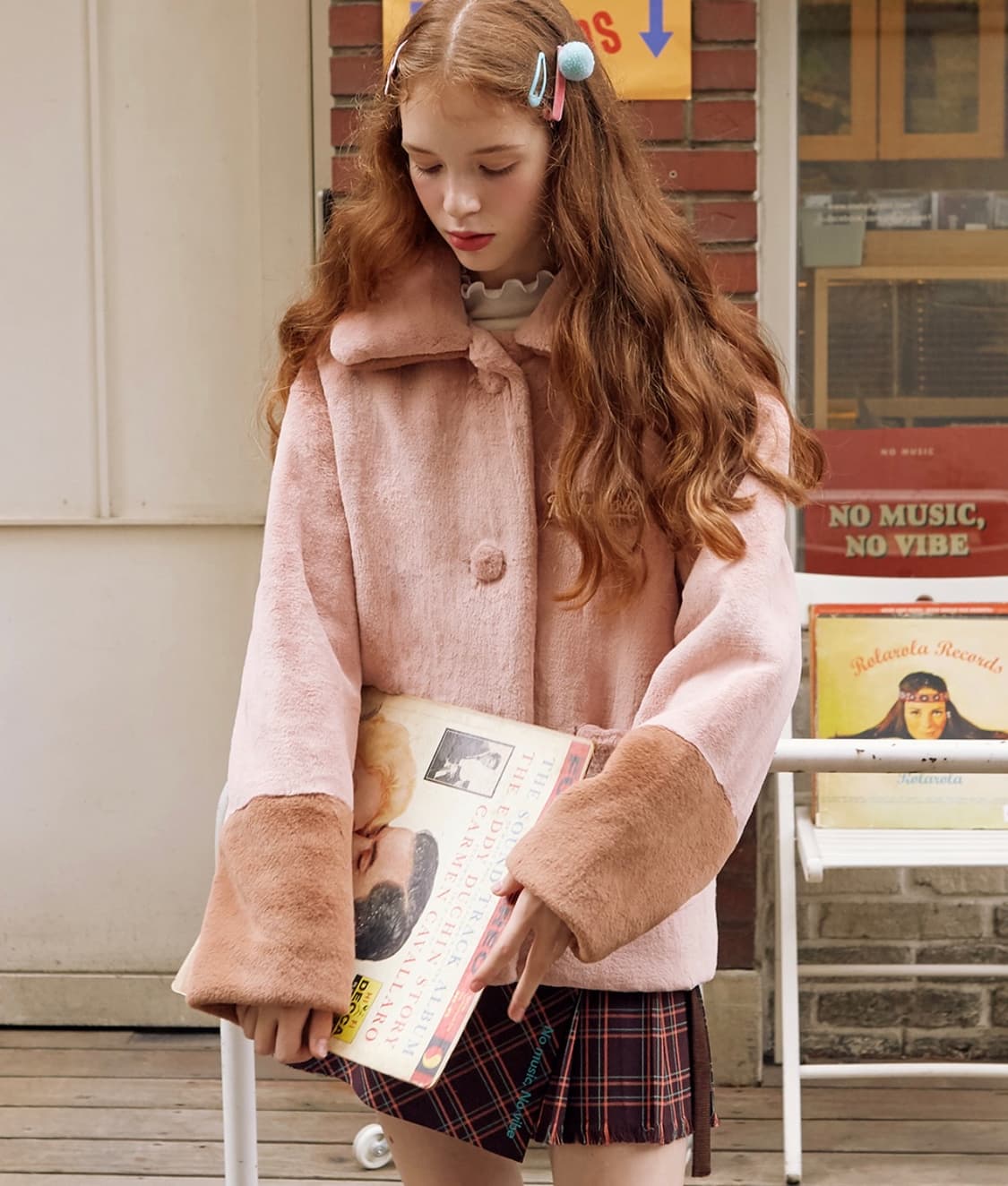 로라로라 페이크 퍼 자켓 핑크 상품이미지1