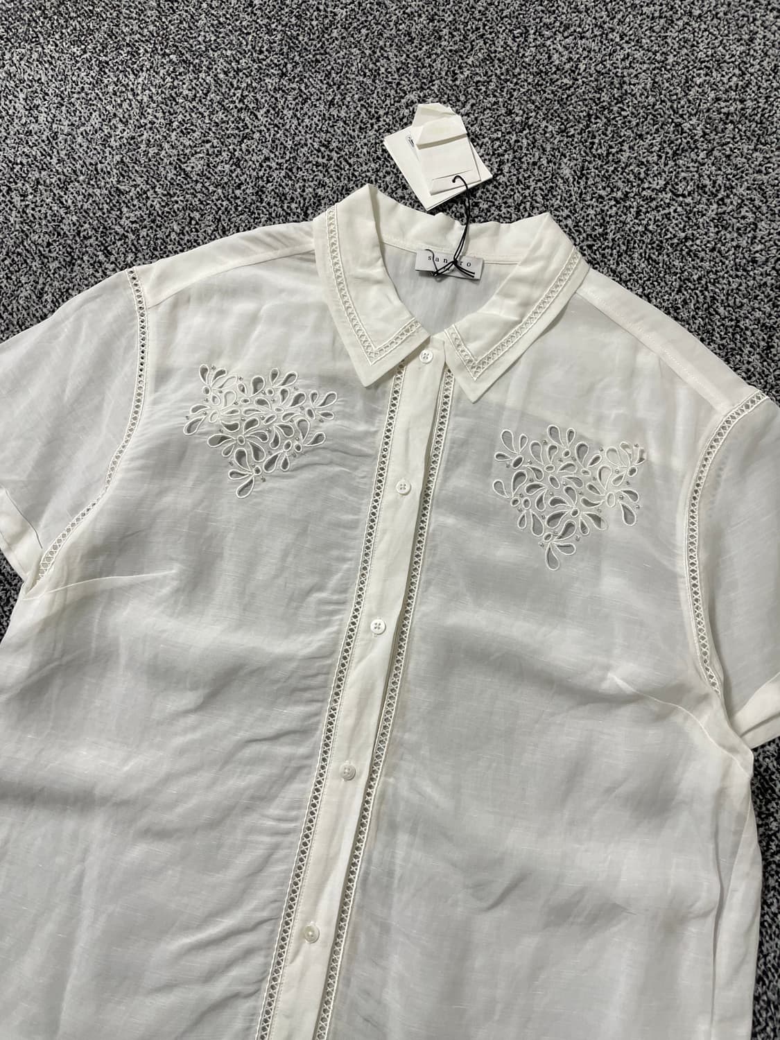 빈티지9. (새상품) SANDRO 산드로 펀칭 시스루 블라우스 모리걸 상품이미지3