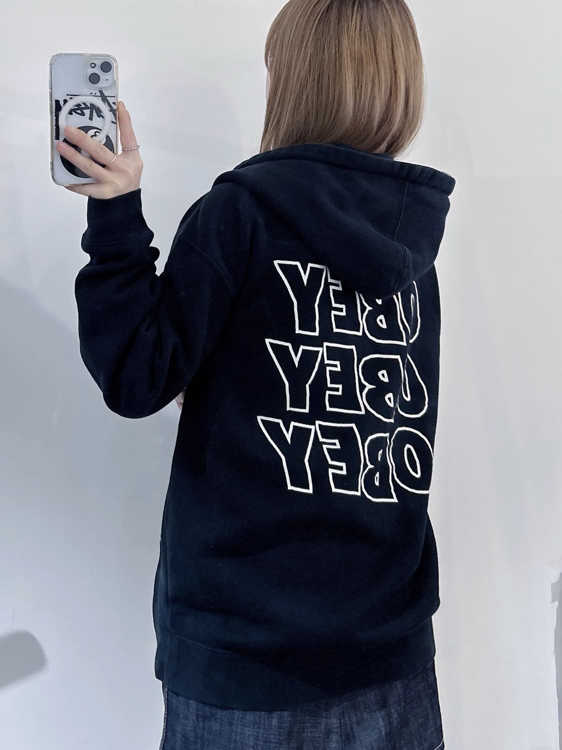 오베이 스펠로고 블랙 후드집업 상품이미지3