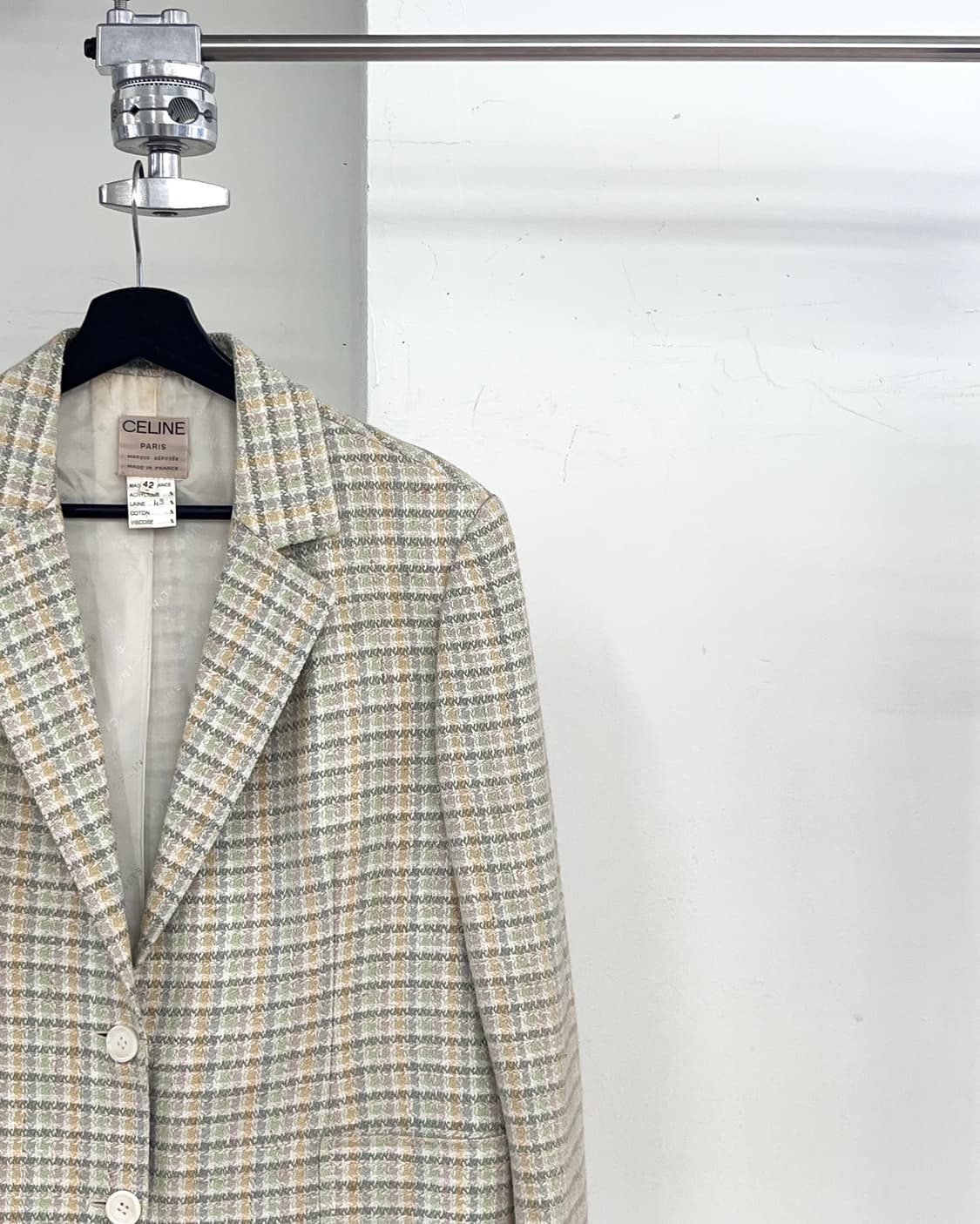 셀린느 그린 체크드 울 투버튼 노치 칼라 자켓 상품이미지4