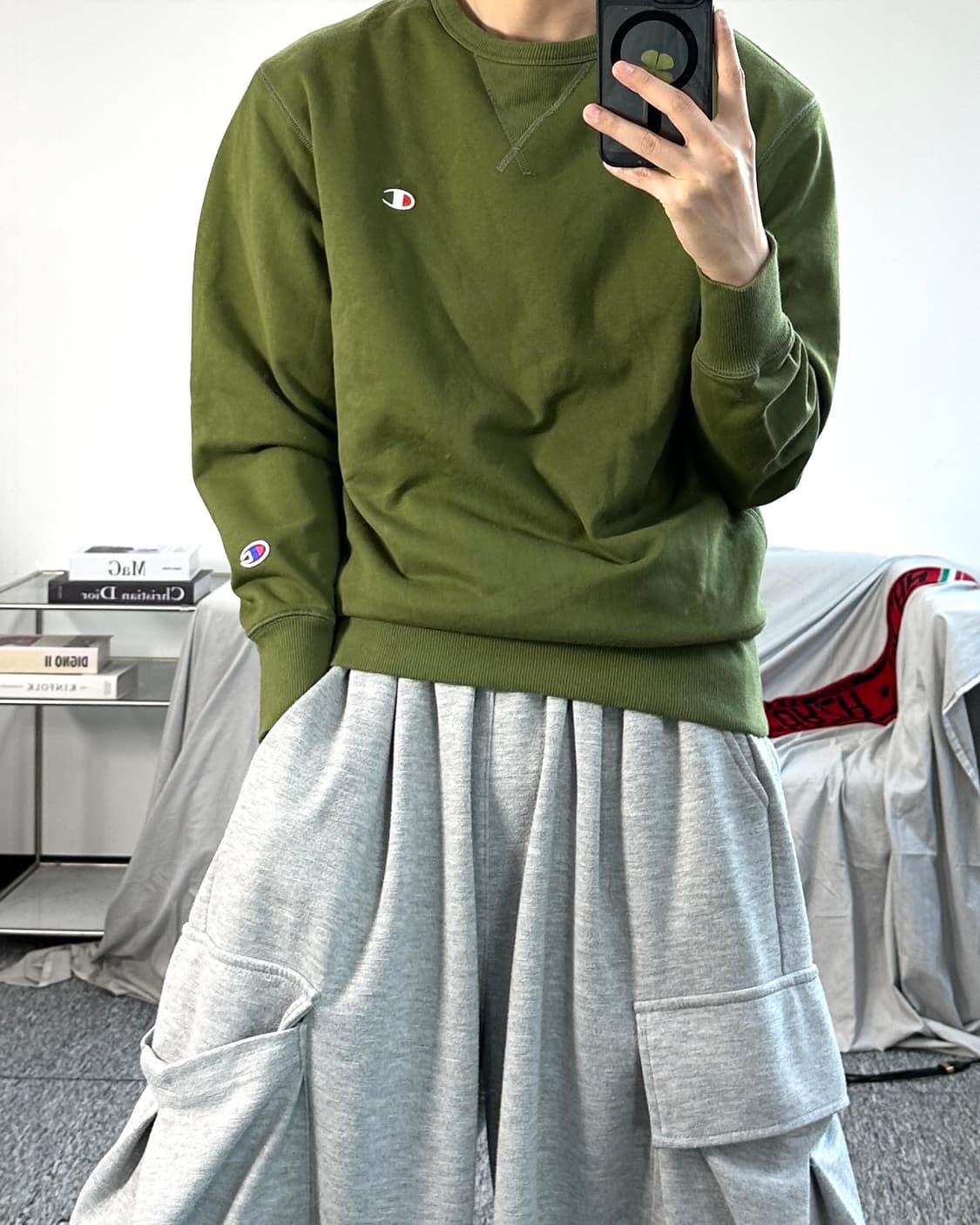 챔피온 카키 어센틱 맨투맨 M 상품이미지3