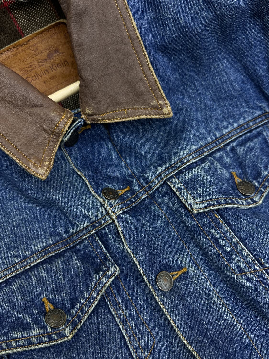 캘빈 클라인 90s USA 레더 카라 데님 자켓 상품이미지4