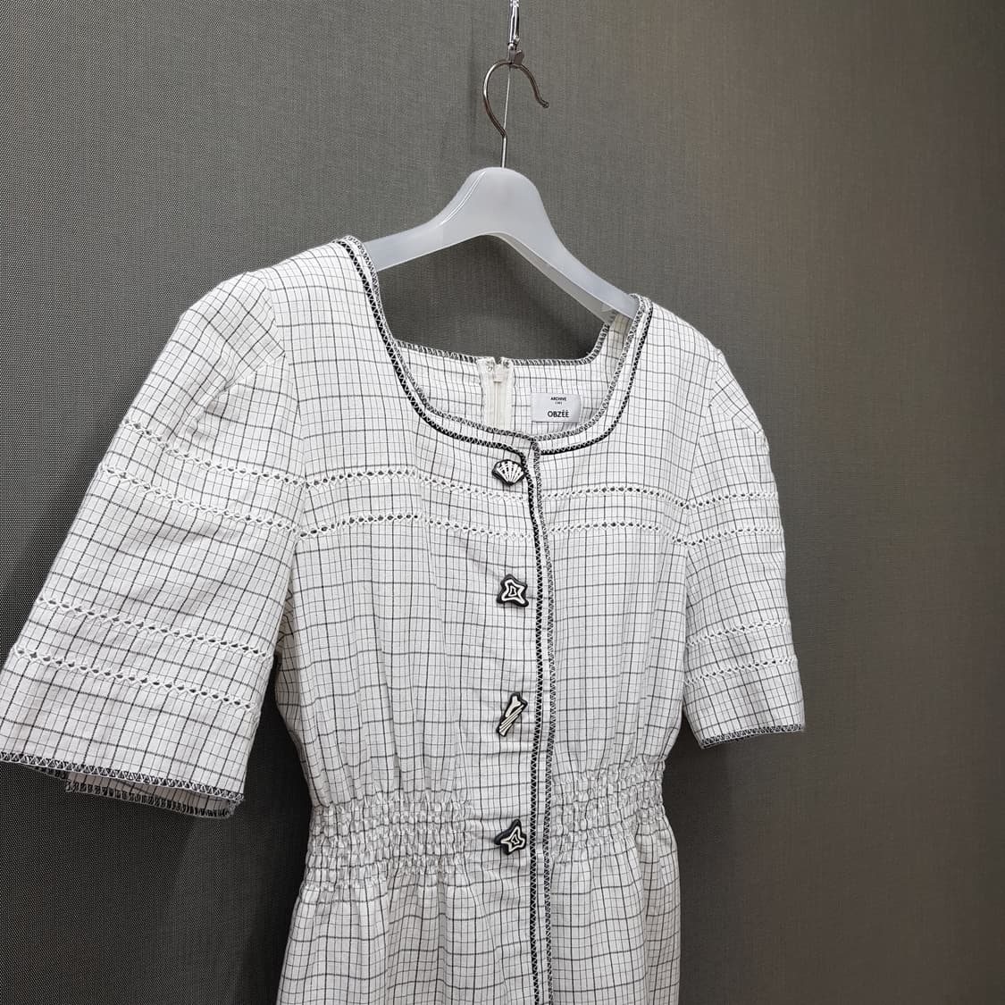 오브제 2021 체크 자수 포인트 반팔 롱 원피스 S사이즈 상품이미지4