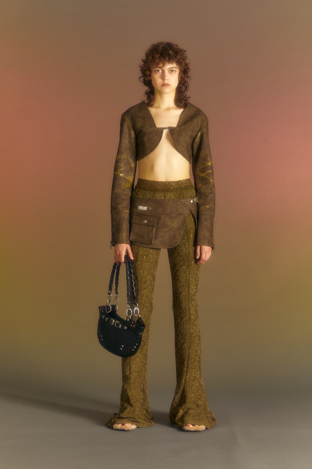 앤더슨벨 볼레로 크롭 포레더 가죽자켓 빈티지 브라운 카우걸 가디건 상품이미지4