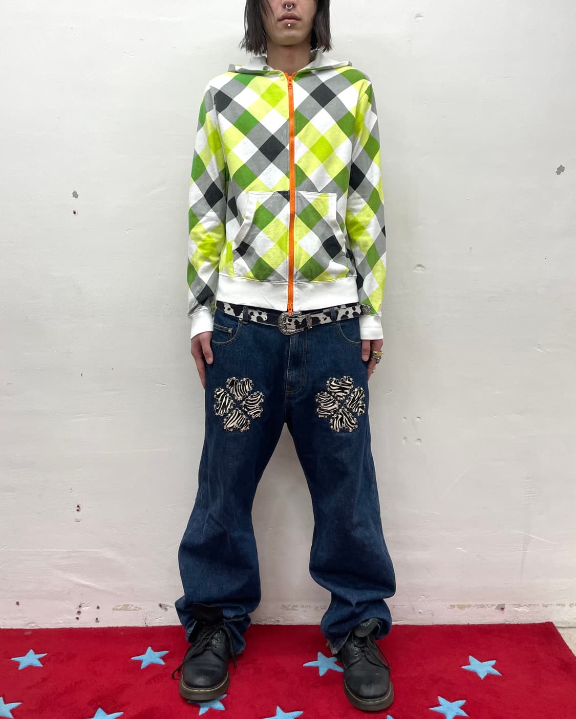 Green Checkered Orange Hooded Zip-Up  상품이미지3