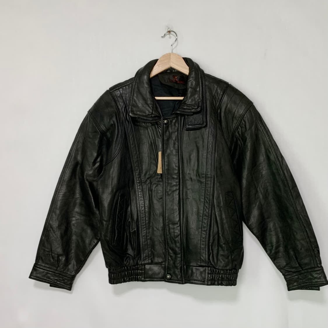 빈티지 블랙 리얼레더 하이넥 소가죽 오버핏 블루종 봄버 자켓 상품이미지1
