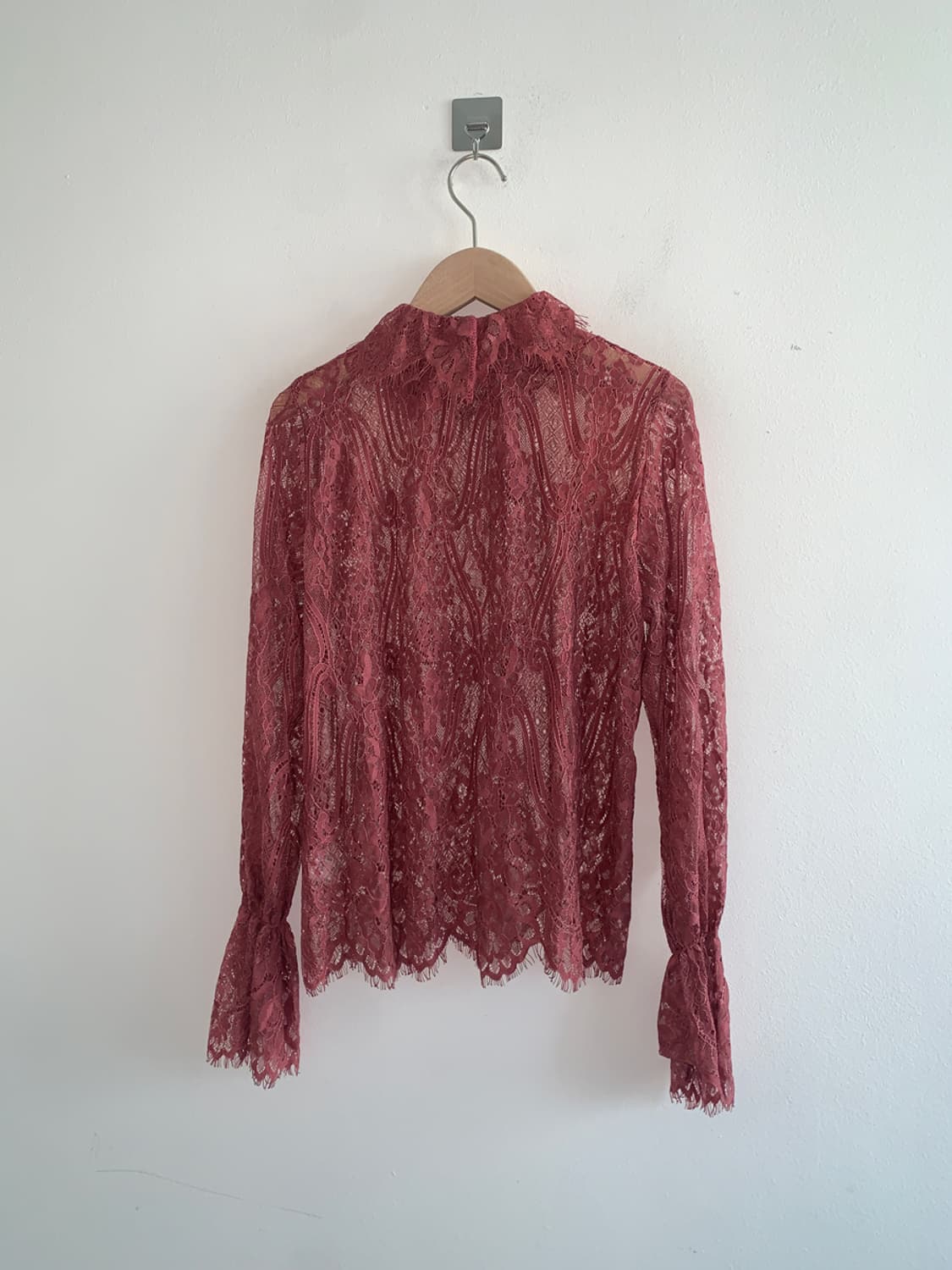 Lace high neck rose blouse(red) 상품이미지5