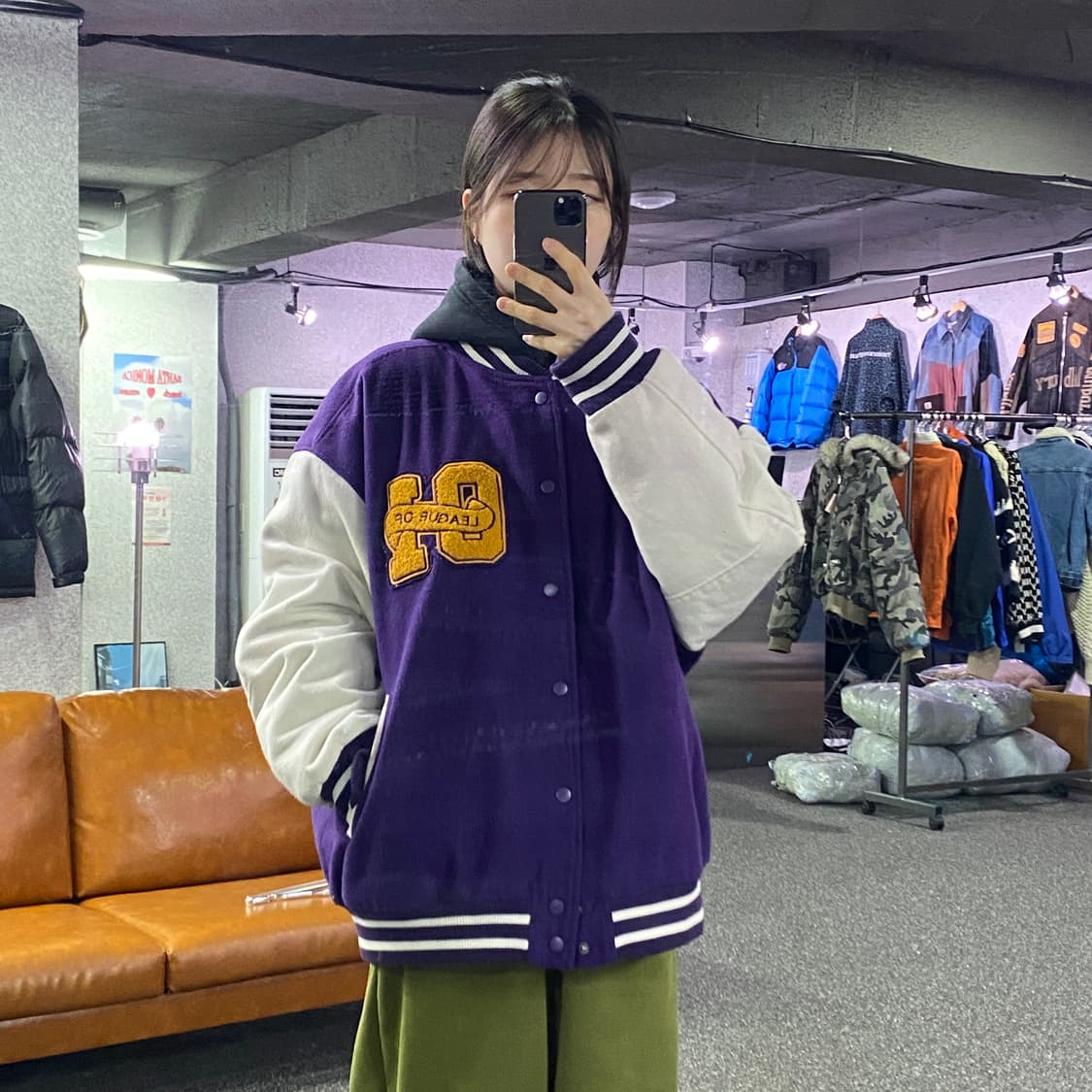 위고 퍼플 배색 바시티 자켓 B3780 상품이미지1