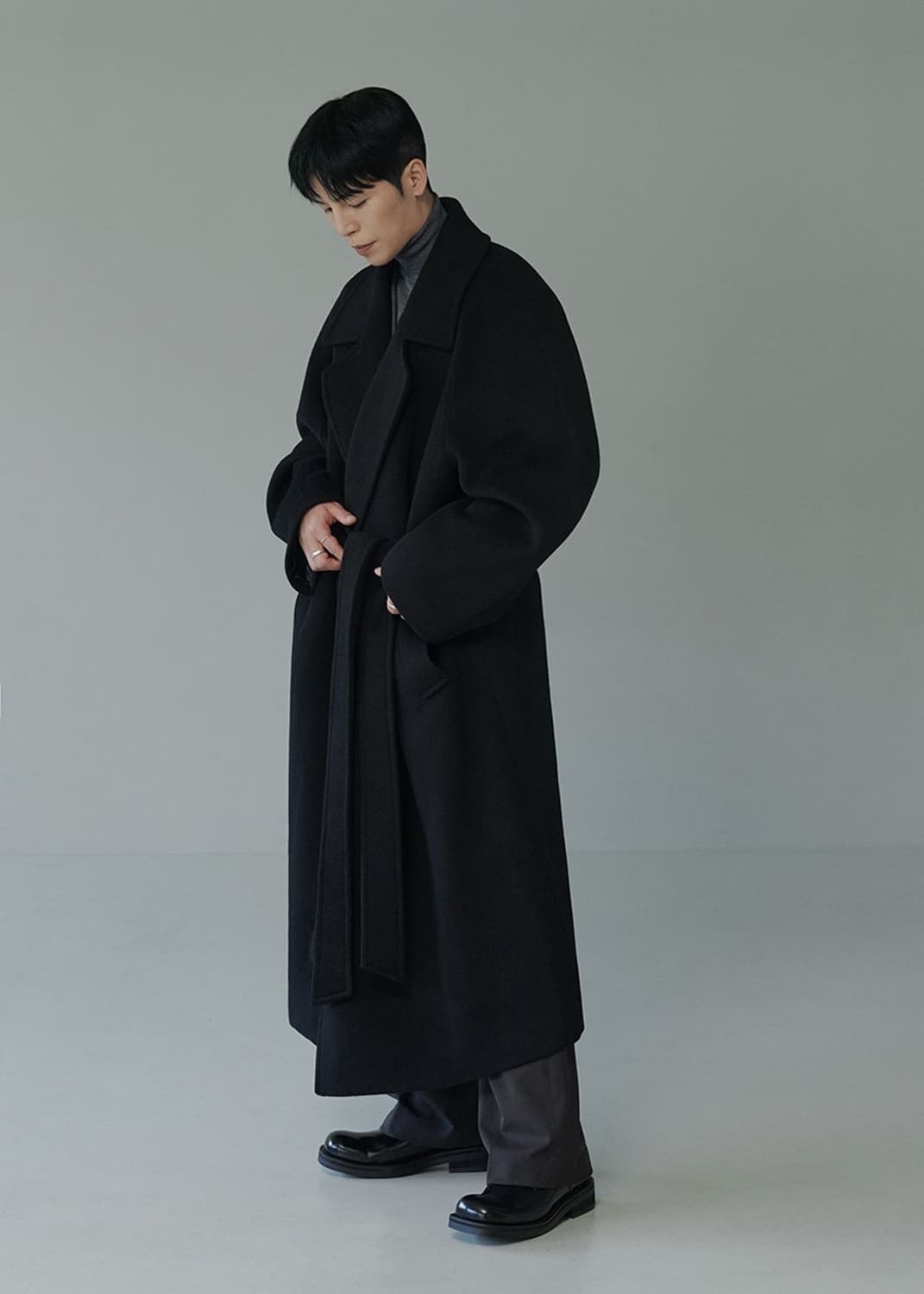 깡스타일리스트 무신사 캐시미어 블렌드 맥시 더블 로브 코트 블랙 M 상품이미지3