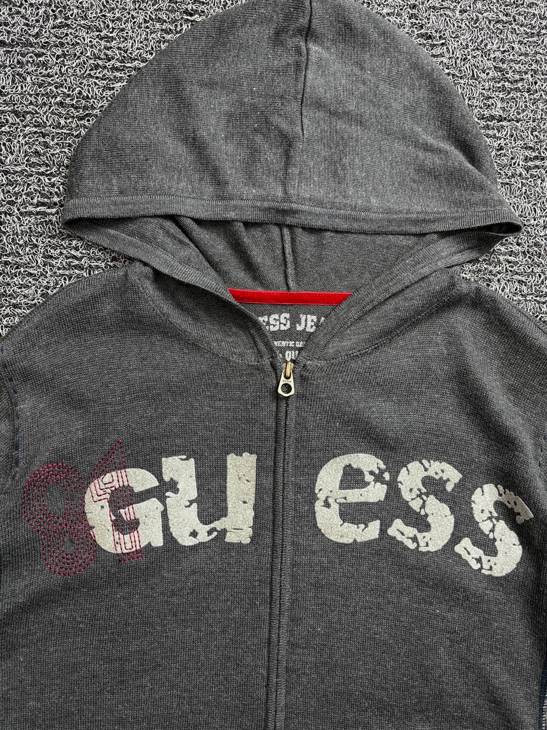 게스 빅로고 y2k 배색 후디 니트 집업 그레이 2003 상품이미지1