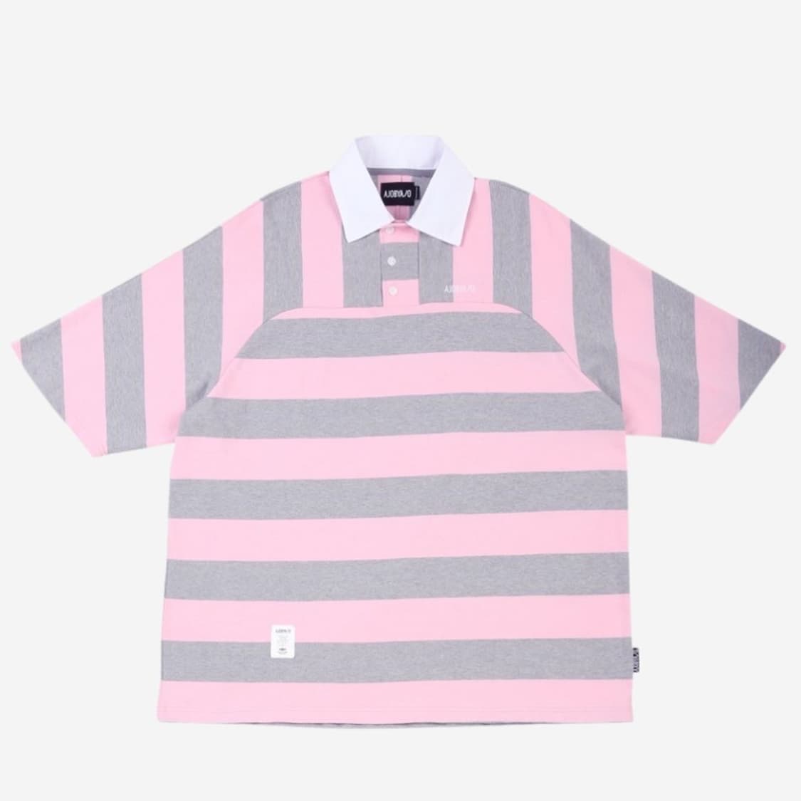 아조바이아조 스트라이프 오버사이즈드 폴로 셔츠 핑크 상품이미지1