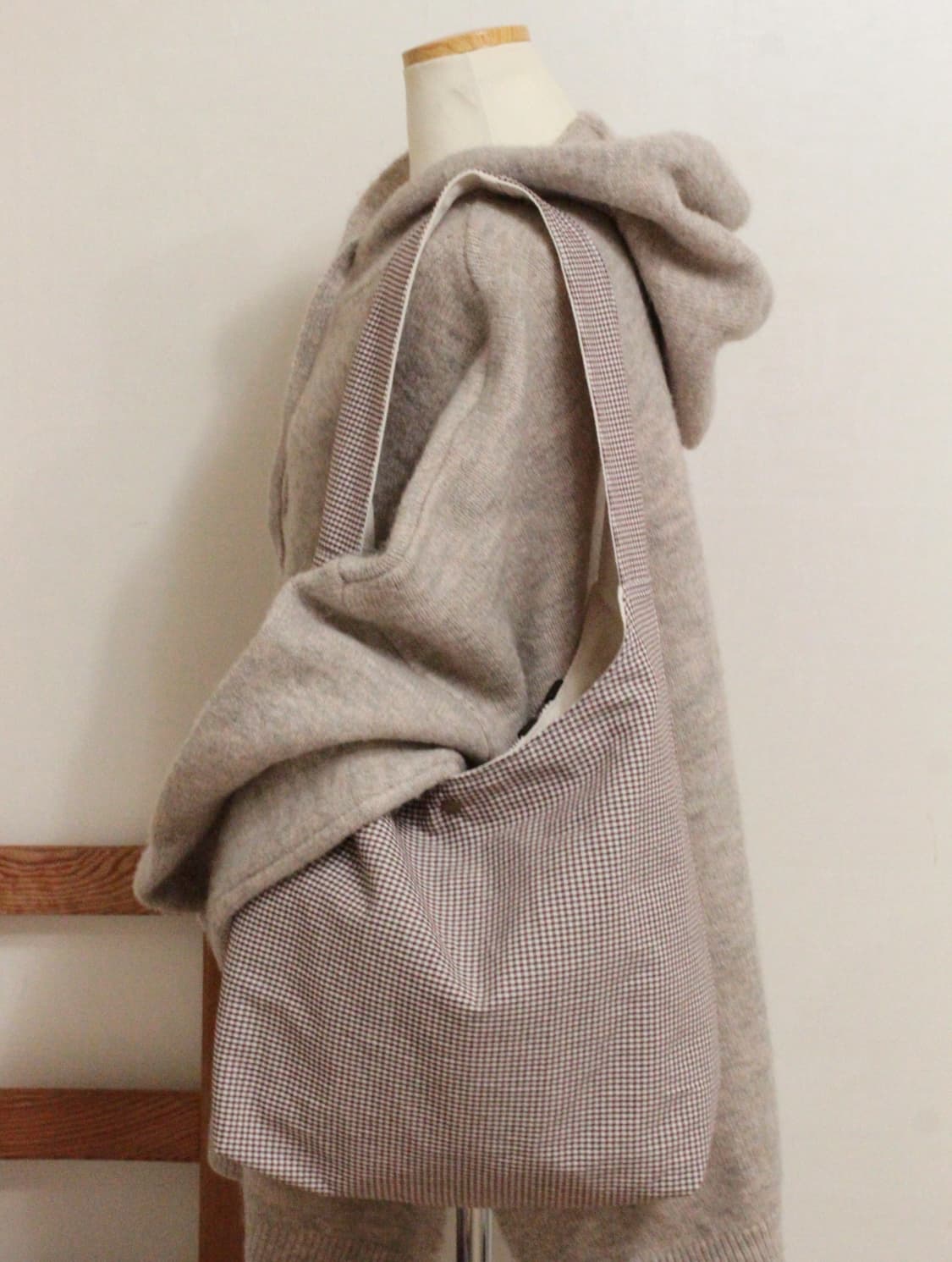 핸드메이드 브라운체크 가방 원핸들백 상품이미지3