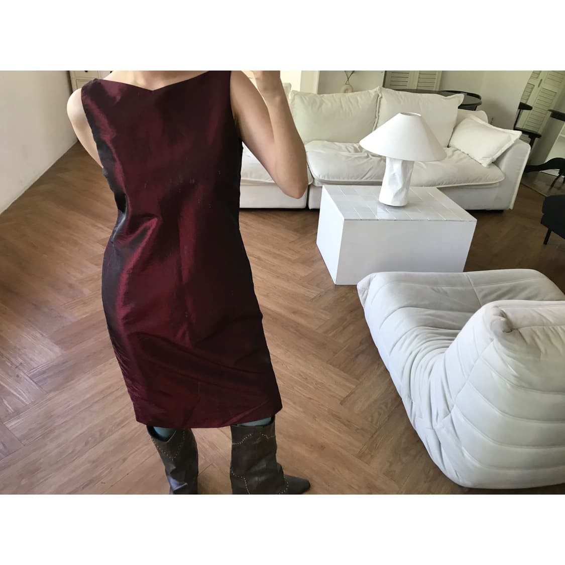 vintage glossy burgundy one-piece 상품이미지9