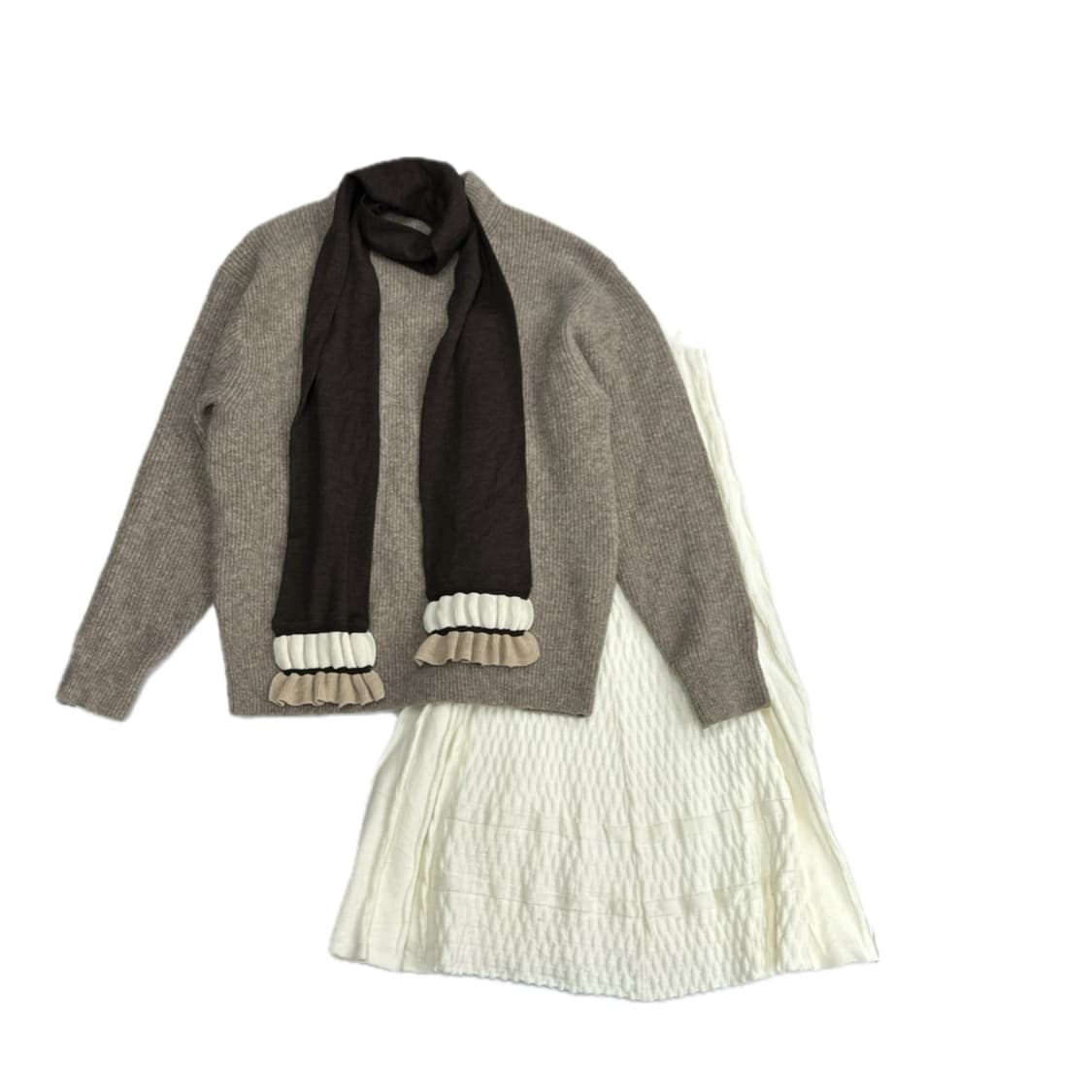 ☕️사와코의 라떼맛 목도리 코디세트☕️ 그런지 히피 니트 롱 스커트 상품이미지7