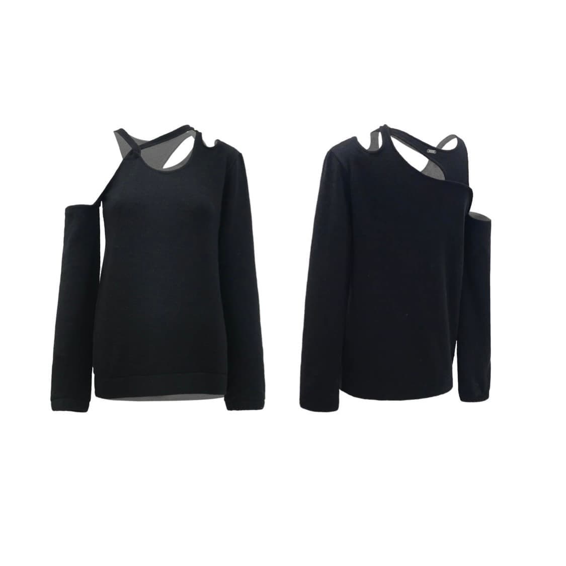 나체 원숄더 슬릿 니트 블랙 상품이미지1