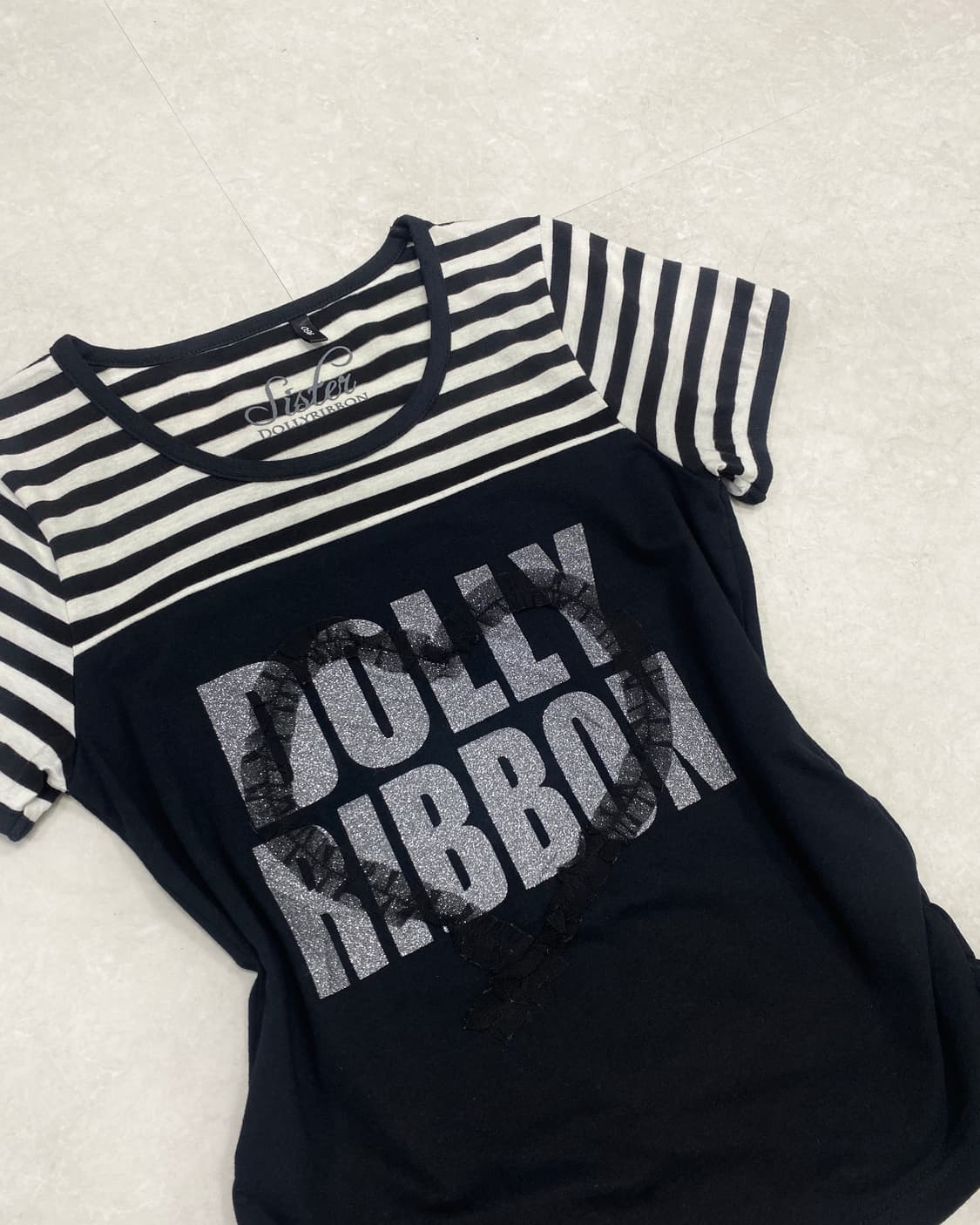 DOLLY RIBBON Stripe Glitter T-shirt 상품이미지4