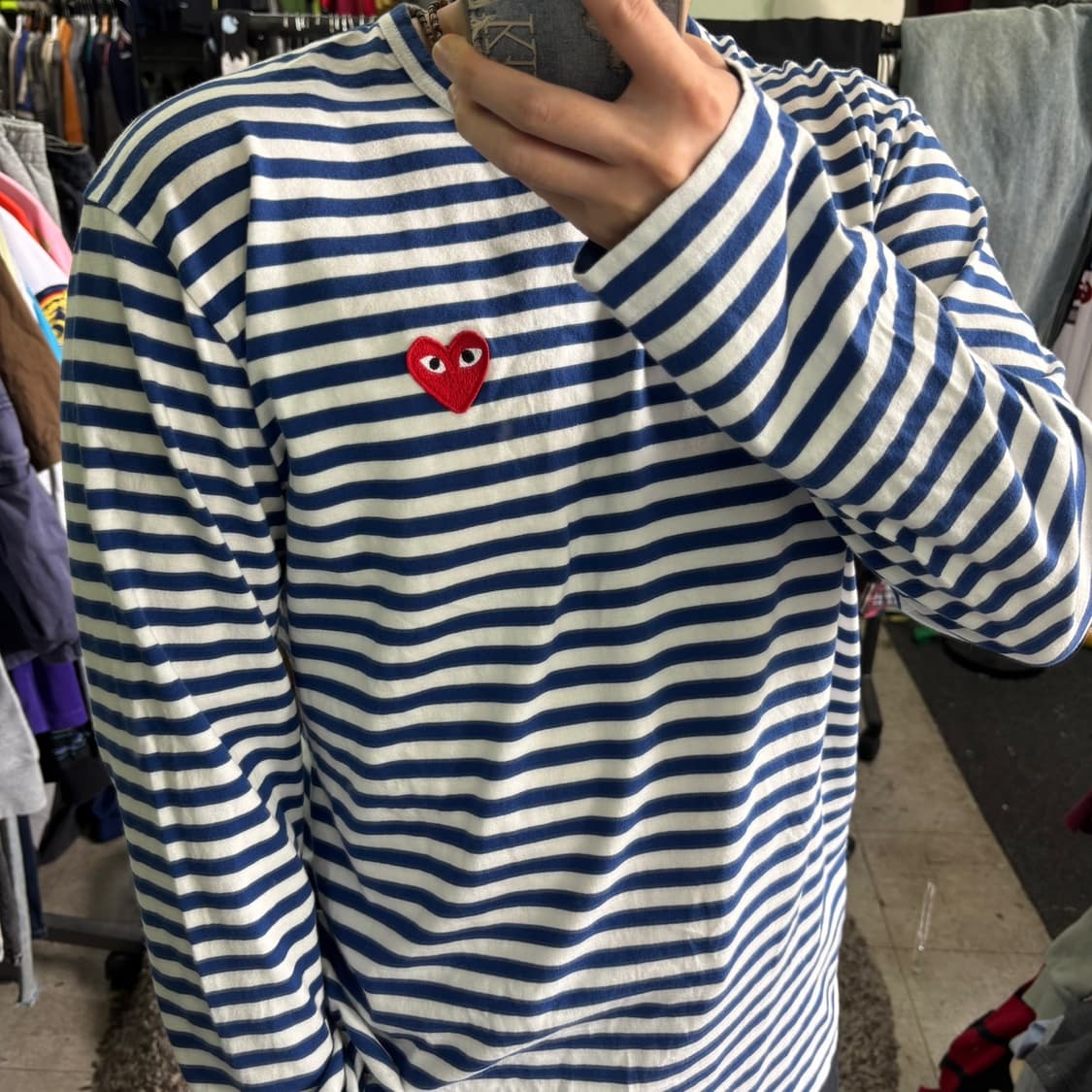 XXL 105 꼼데가르송 흰파 단가라 슬리브쭉티 상품이미지1