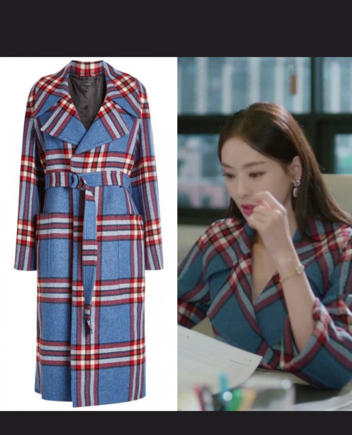 (새제품) JOSEPH 조셉 블루 체크 벨트 코트 을코트 34 상품이미지3