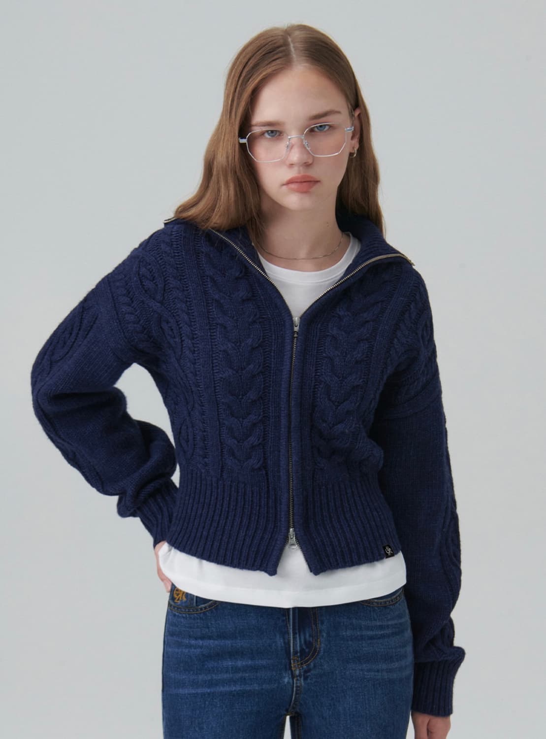 시티브리즈 울 케이블 니트 집업 가디건 네이비 (차정원, 윈터 착용)  상품이미지4