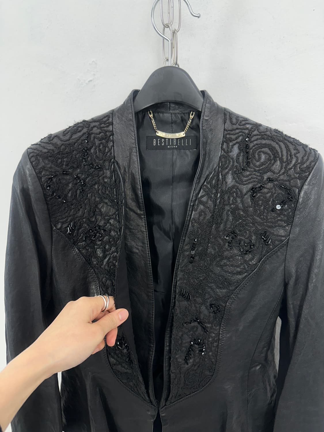 Beaded Lambskin Panel Leather Jacket 상품이미지7