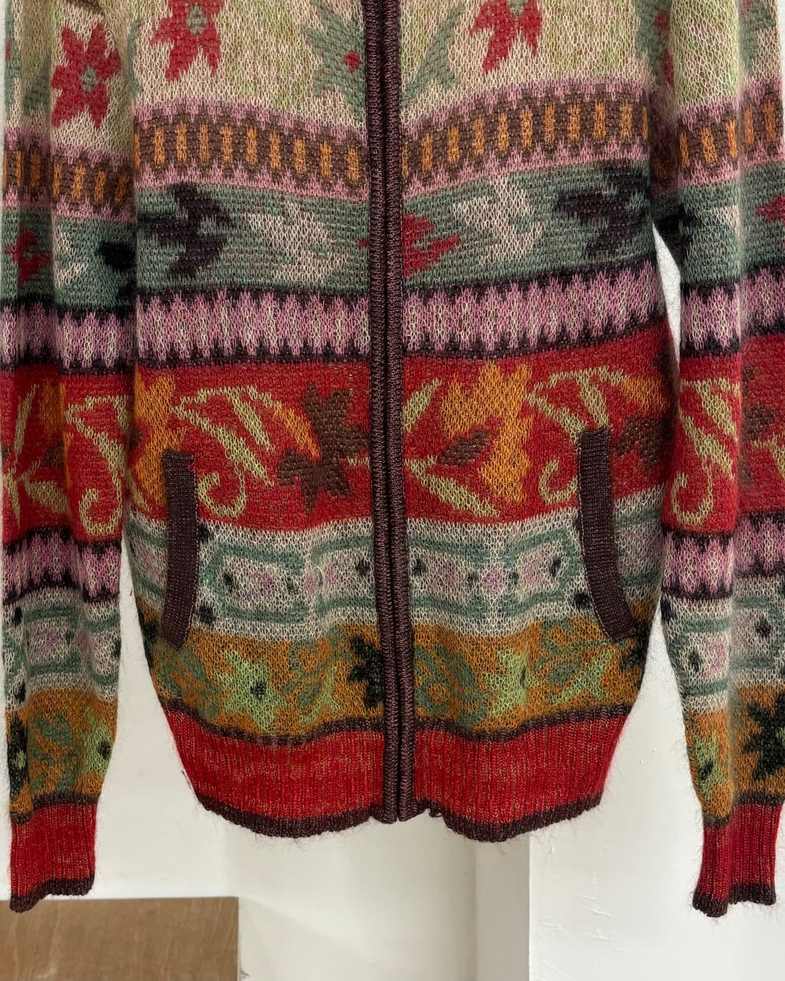 미쏘니 울 패턴 집업 가디건 상품이미지5