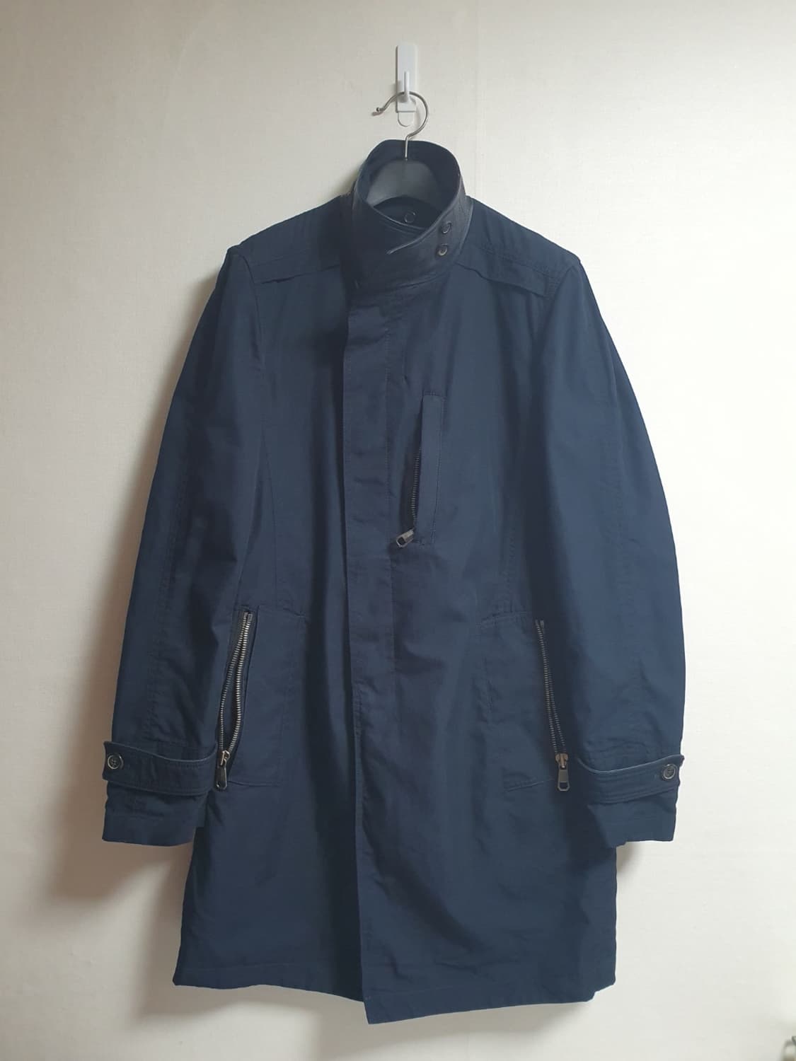 타임 TIME 딥네이비 가죽카라 탈부착 내피 싱글코트 상품이미지2