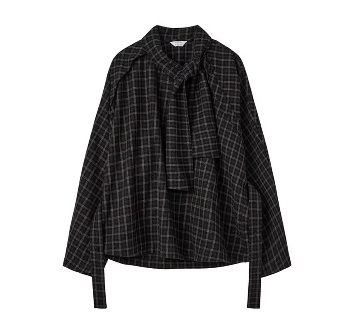 🤵vocavaca 딥체크 타이 블라우스 | 하객룩,격식룩 (실착2회) 상품이미지2