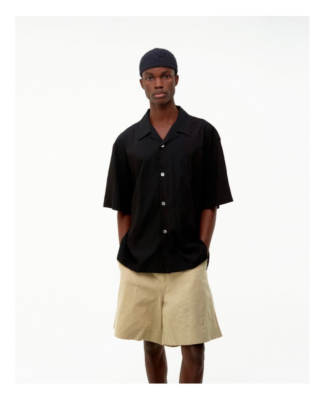 Coor 쿠어  내추럴 링클  오픈 카라 셔츠  블랙 상품이미지1