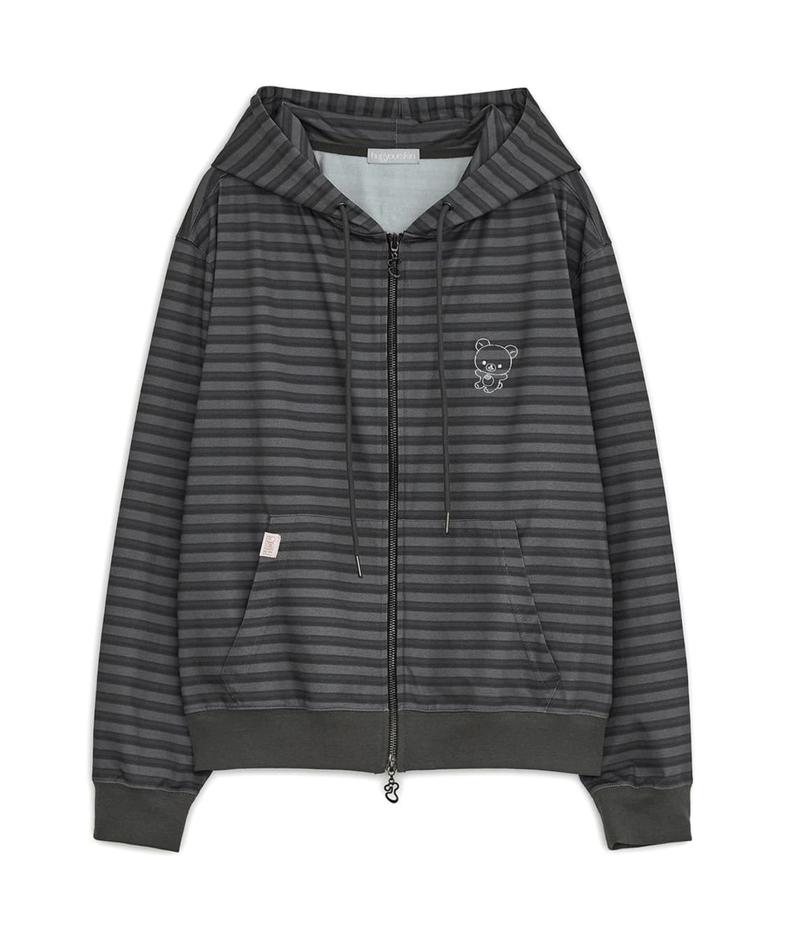 허그유어스킨 코리락쿠마 스트라이프 후드집업 차콜 지초이 샬롬클럽 미스치프 상품이미지1