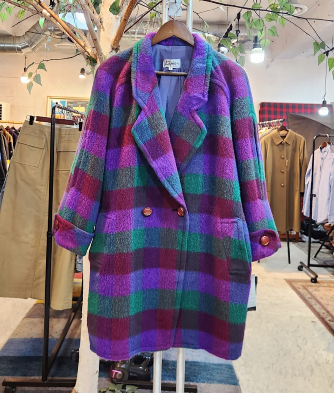 Lapin 미사용품 일본 빈티지 도톰한 모헤어 블렌드 체크 코트 상품이미지1