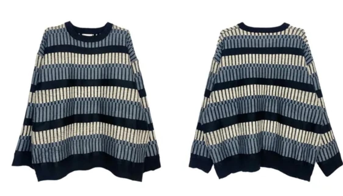 블루 지브라 스트라이프 빈티지 오버핏 패턴니 트스웨터 하찌 남녀공용니트 상품이미지1