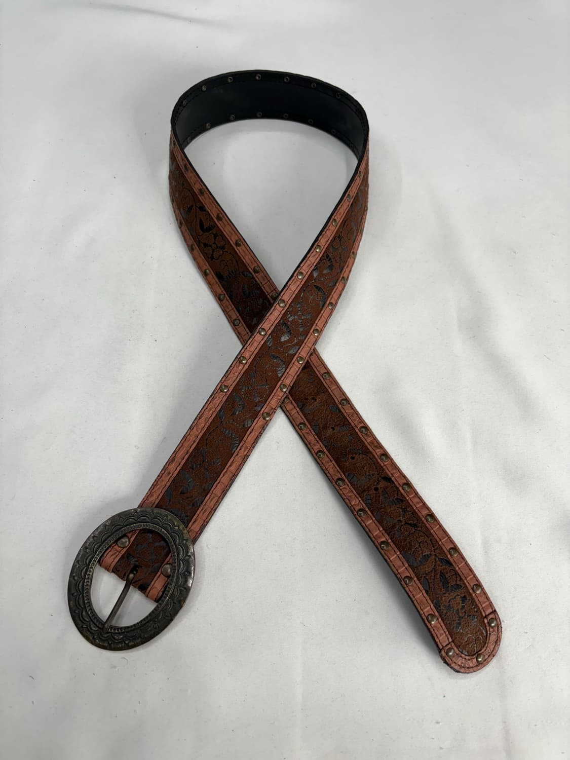 빈티지 웨스턴 오리엔탈 큐빅 레더 버클 벨트 상품이미지4