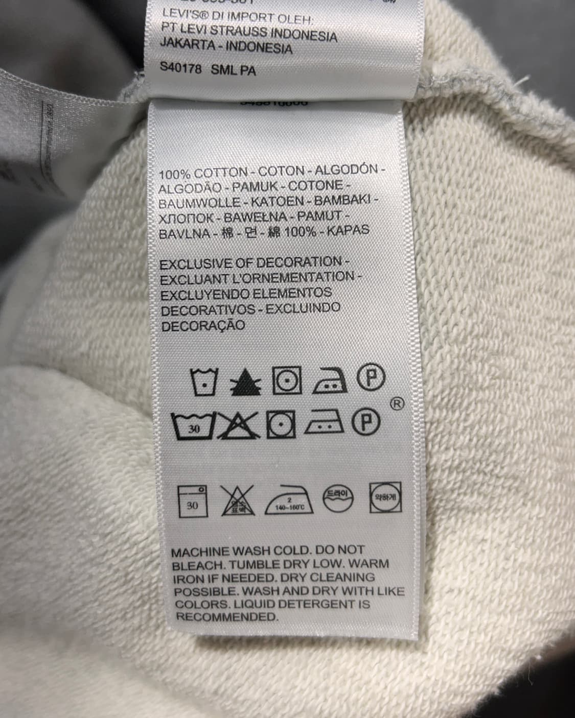 M 리바이스 스몰로고 레드탭 화이트 기모 후드티 상품이미지6