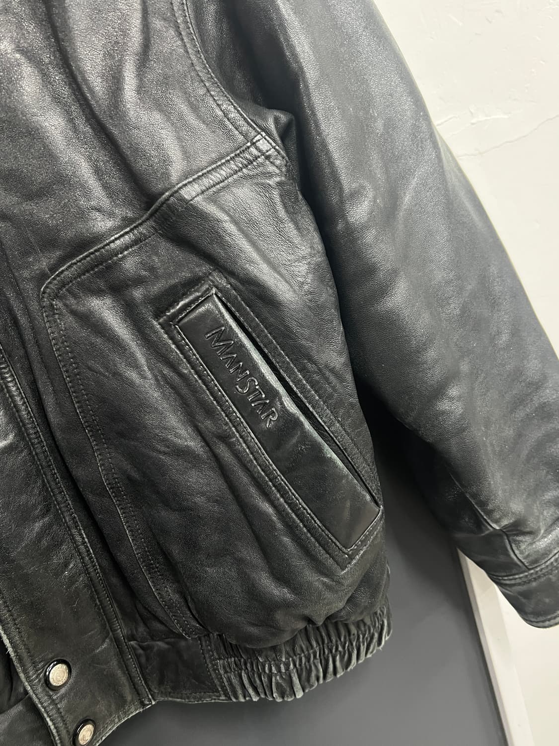 90s ManStar 맨스타 루즈핏 양가죽 봄버 가죽 자켓 상품이미지3