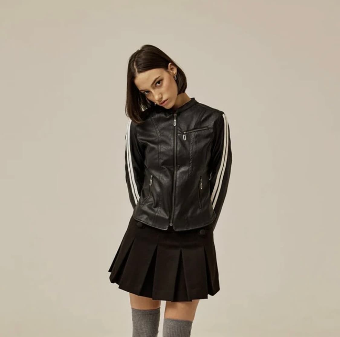 쓰리타임즈 racer leather jacket 상품이미지3