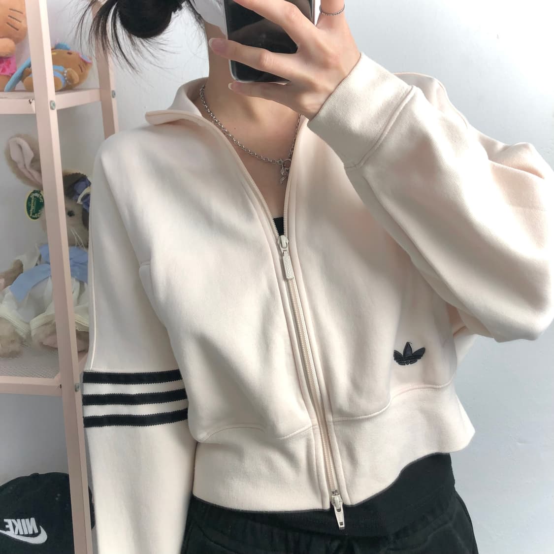 아디다스 크림 투웨이 크롭 면집업 상품이미지3