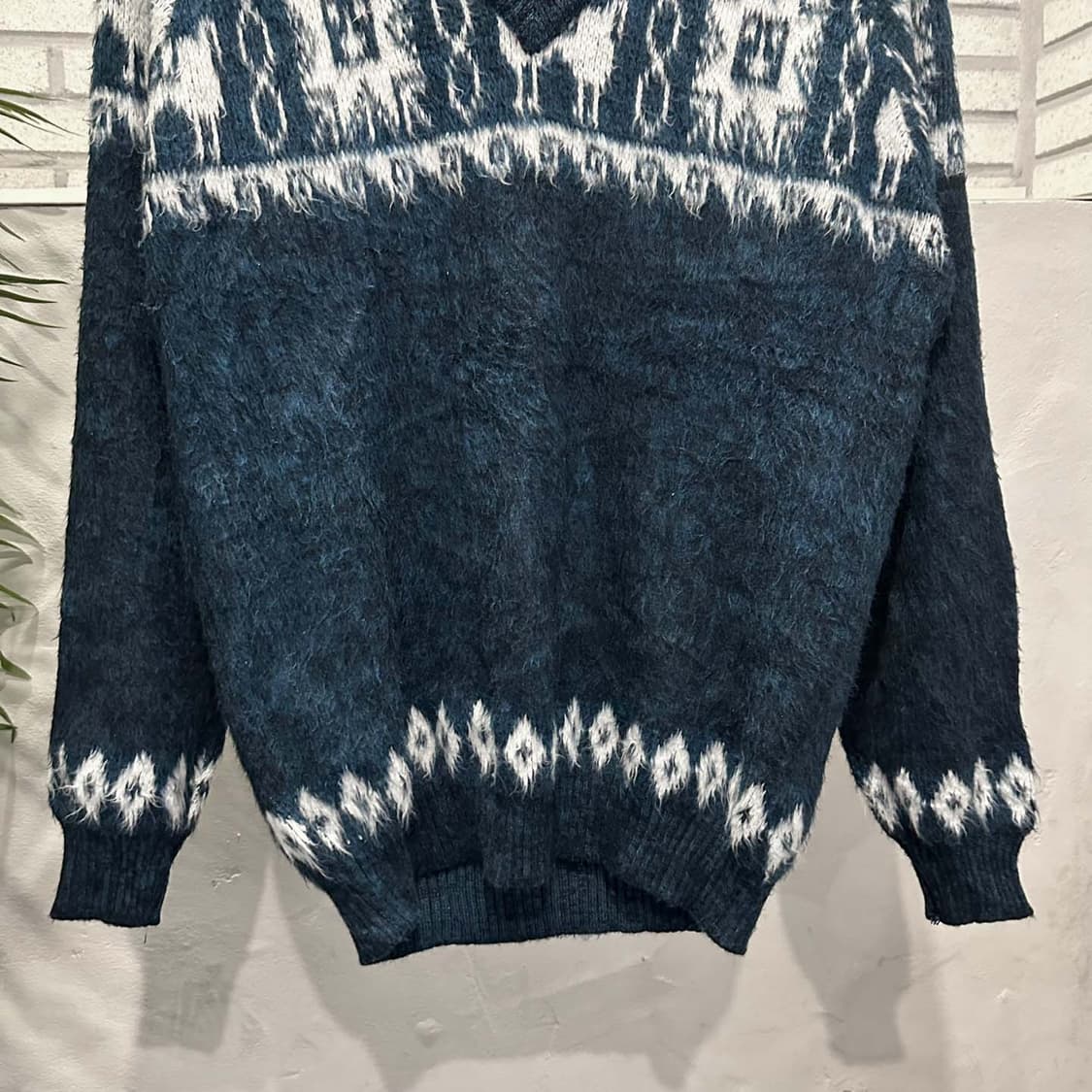 JPN VINTAGE 브이넥 울 니트 노르딕 패턴 디테일 네이비 상품이미지5